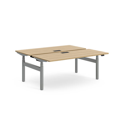 Ensemble 2 bureaux droits Possilio - l. 180 x pr. 80 cm réglage en hauteur électrique - trappe -