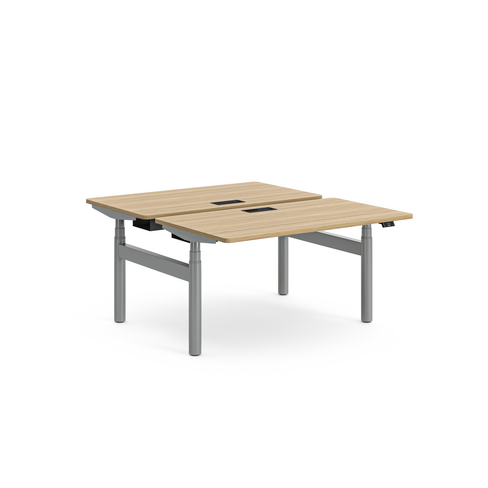 Ensemble 2 bureaux droits Possilio - l. 140 x pr. 80 cm réglage en hauteur électrique - trappe -