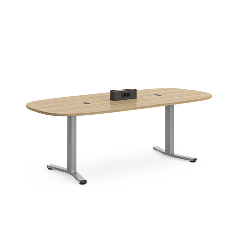 Table de réunion rectangulaire 6 places Possilio - pieds T - l. 220 x h. 65-125 x pr. 100 cm - réglage en