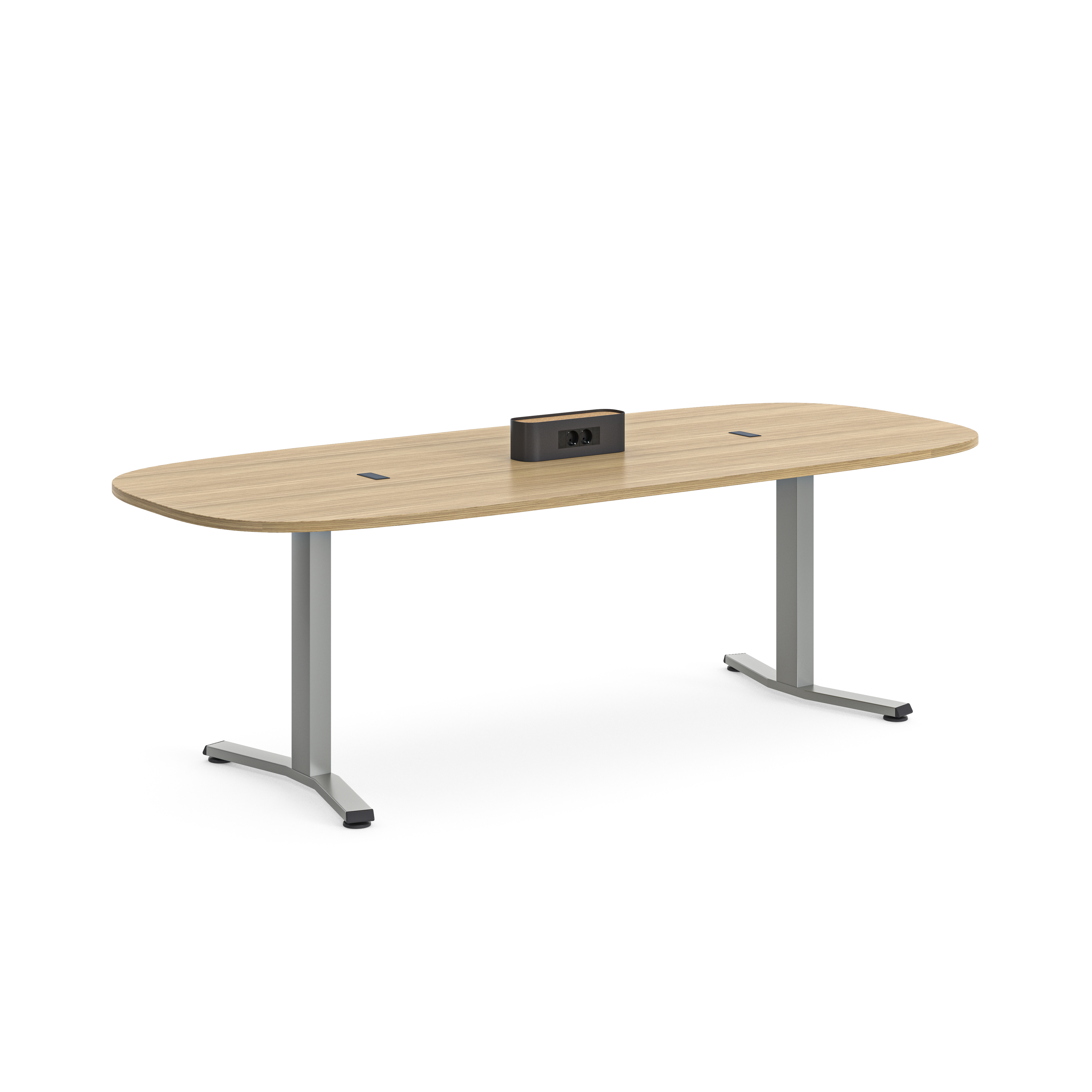 Table de réunion rectangulaire 6/8 places Possilio - pieds T l. 240 x h. 65-125 x pr. 100 cm - réglage en