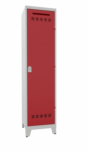 Vestiaire centre de secours avec piétement 1 colonne - l. 50 serrure moraillon - corps gris / portes rouges - délai court