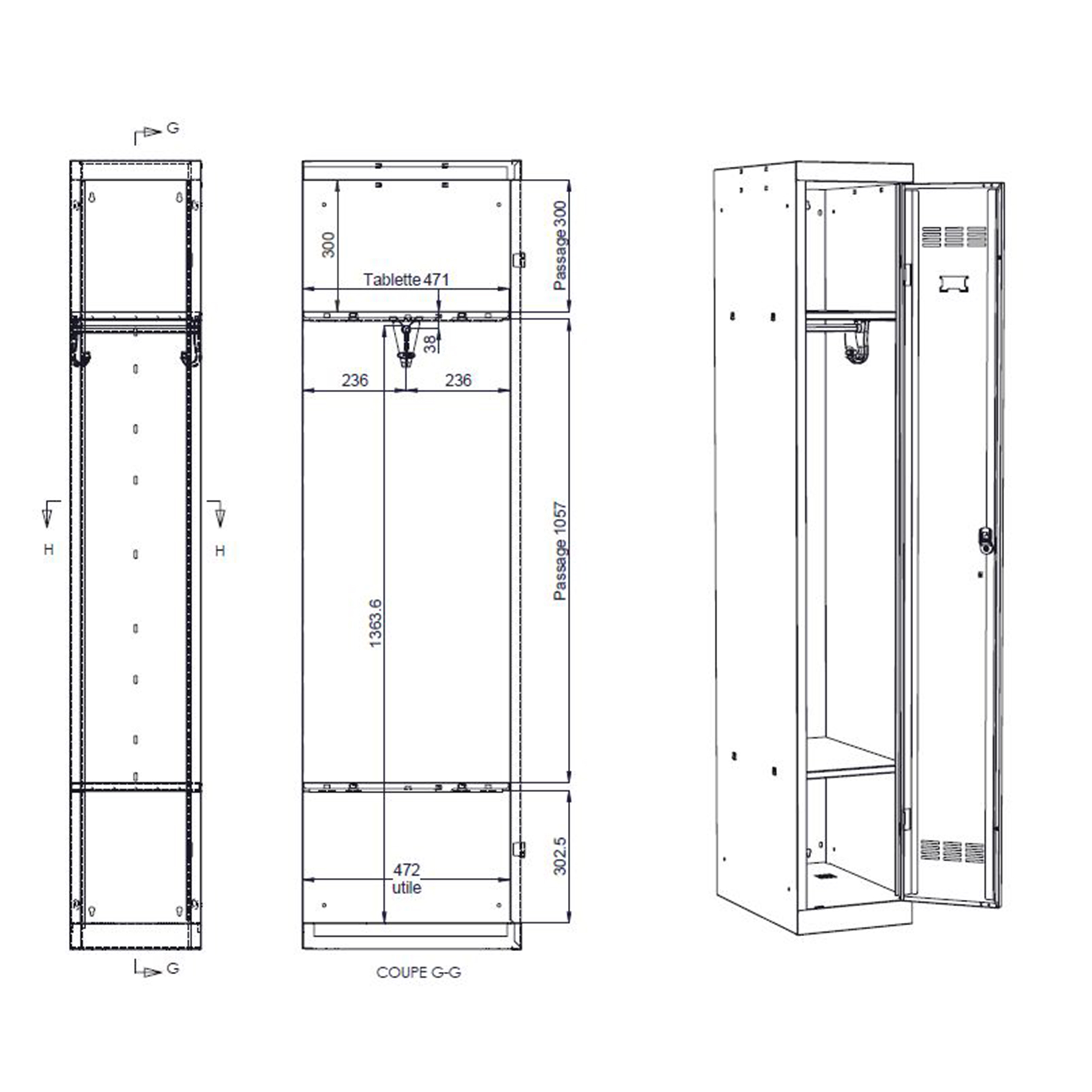Tablette supplémentaire pour vestiaire industrie propre