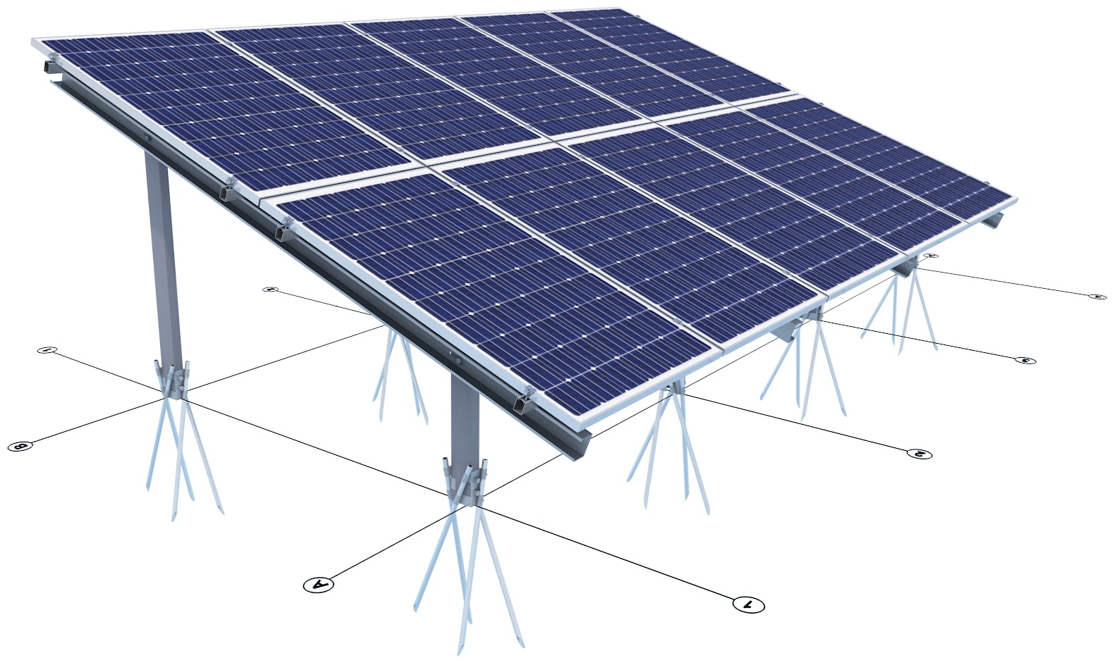Structures fixées par pieux - pour 10 panneaux