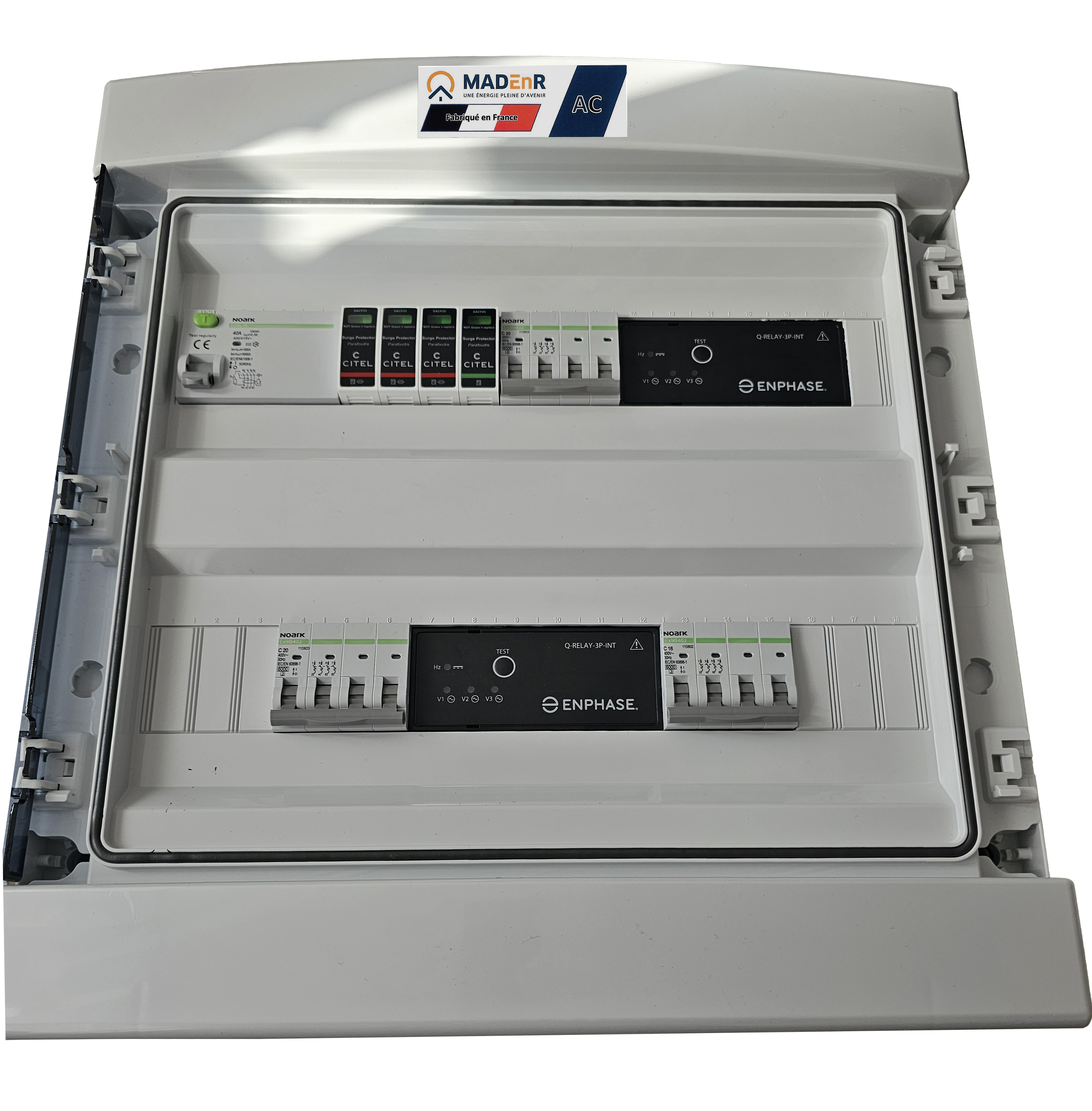 Coffret AC 9-18 kW triphasé pour micro-onduleur Enphase - avec disjoncteur 2xC20 et diff 40 A 300 mA type A -