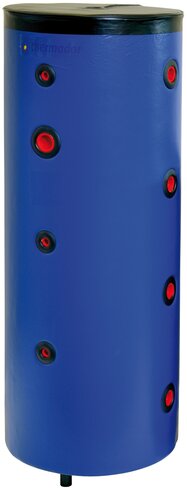 Bouteille de mélange 200 l sur pieds bleu jaquette skaï - 4 piquages de chaque côté et un piquage 1'1/2 -