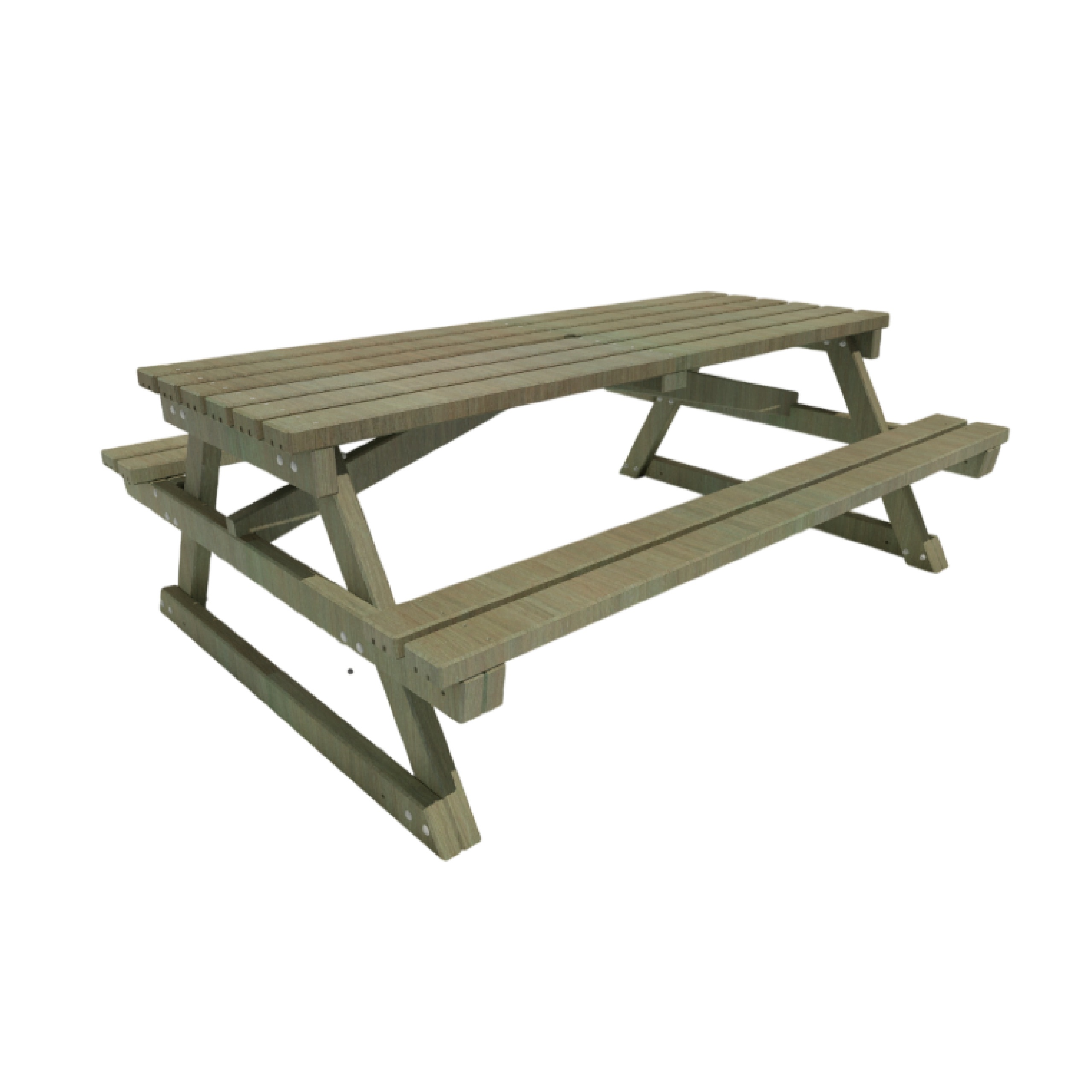 Table de pique-nique rectangulaire bois pin classe IV - banquettes solidaires - l. 200 cm - déchargé