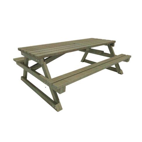 Table de pique-nique rectangulaire bois pin classe IV - banquettes solidaires - l. 200 cm - déchargé