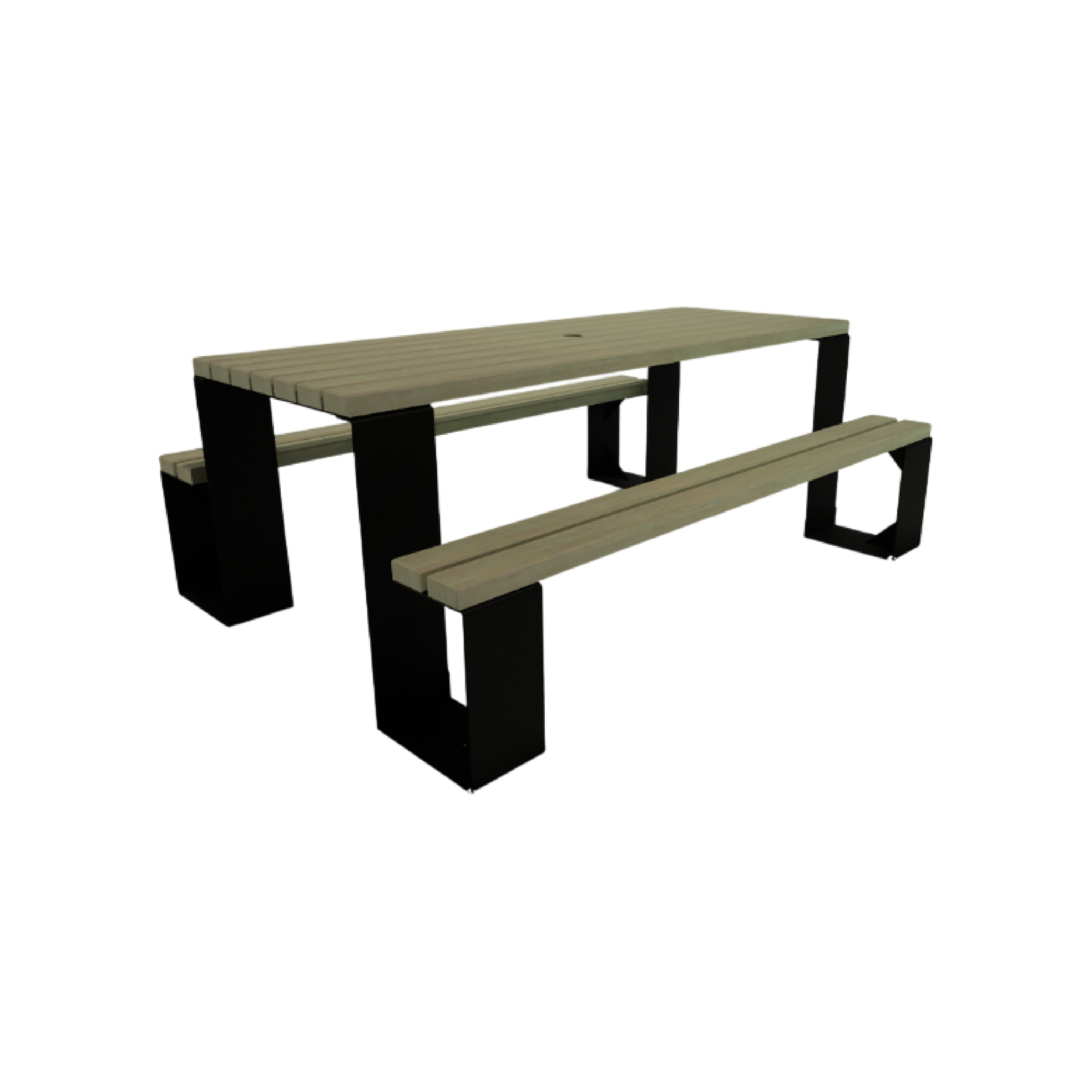 Table de pique-nique rectangulaire bois pin classe IV - banquettes solidaires - piètement acier gris - l. 200 cm