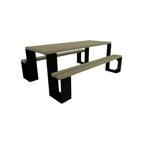 Table de pique-nique rectangulaire bois pin classe IV - banquettes solidaires - piètement acier gris - l. 200 cm