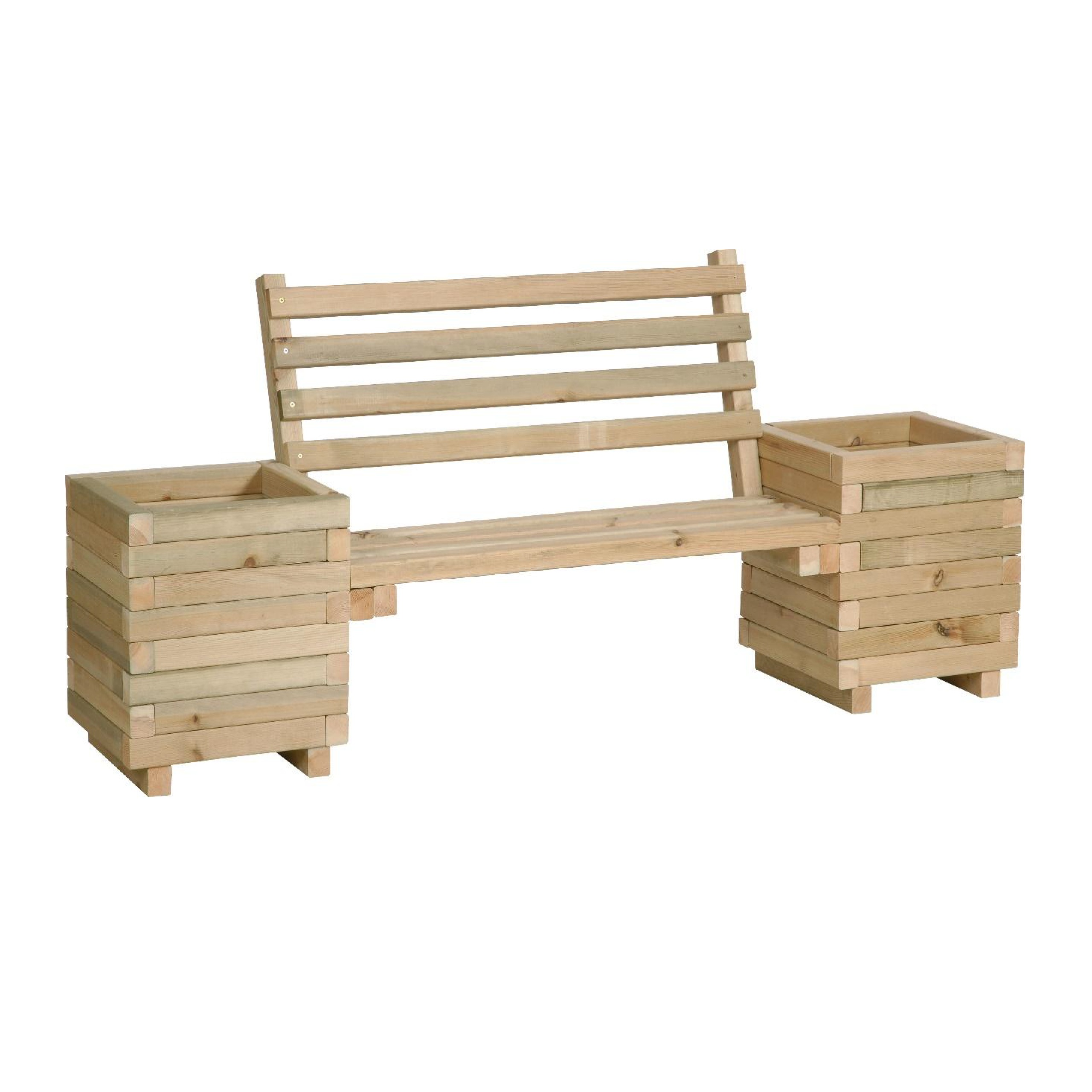 Banc avec bacs à fleurs solidaires - bois pin classe IV - l. 180 cm - 55 L - déchargé