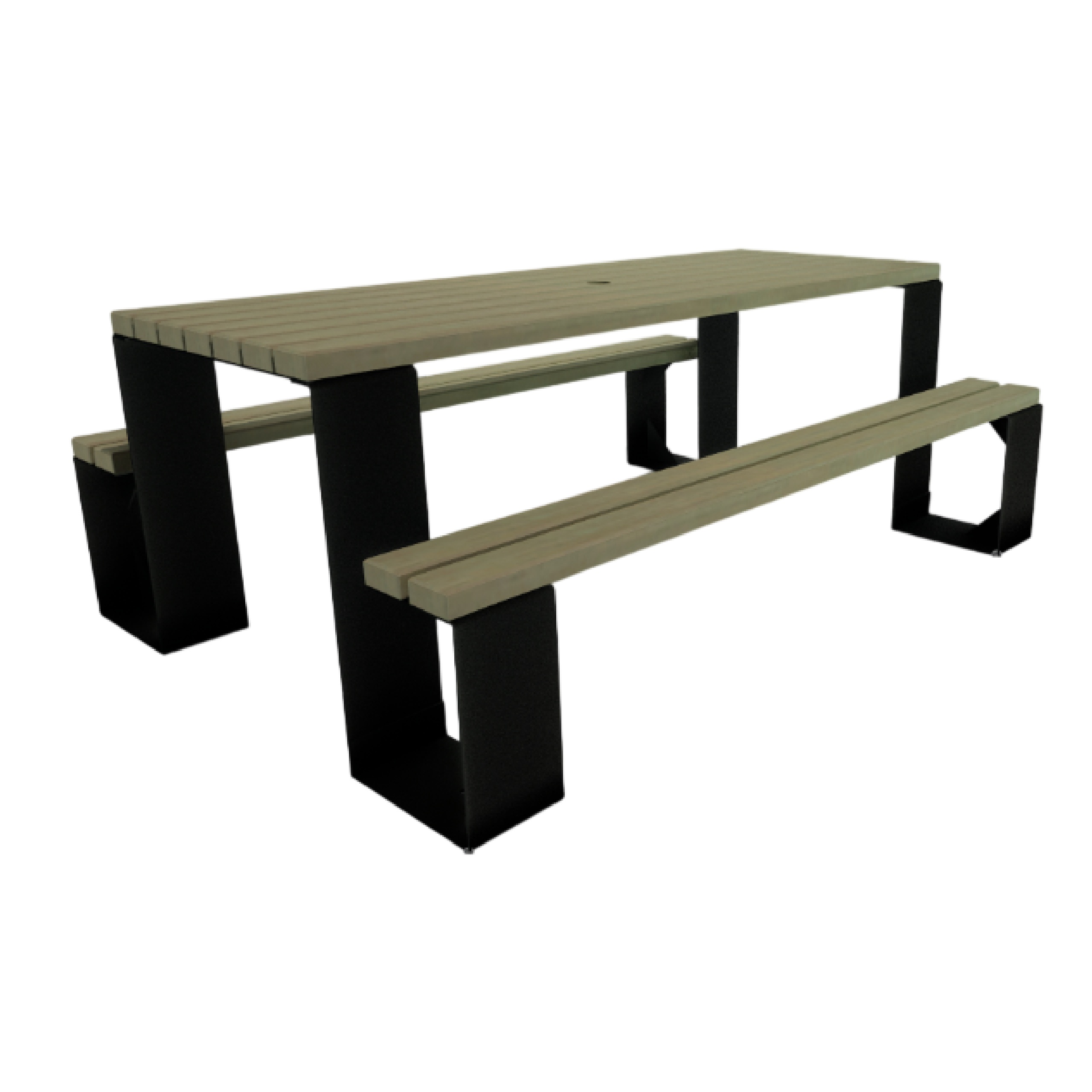 Table de pique-nique rectangulaire bois pin classe IV - banquettes solidaires - piètement acier noir - l. 200 cm