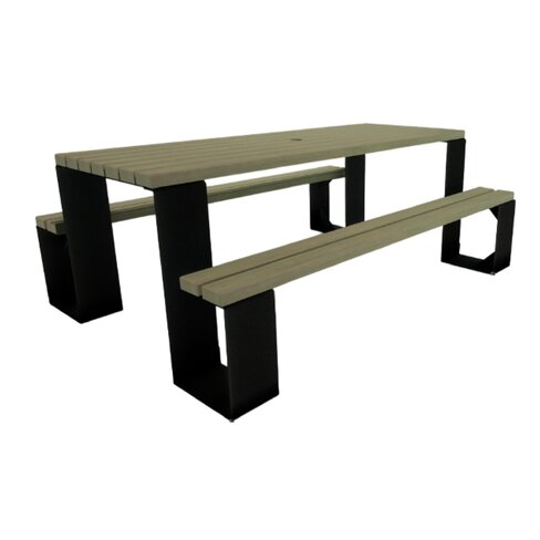 Table de pique-nique rectangulaire bois pin classe IV - banquettes solidaires - piètement acier noir - l. 200 cm