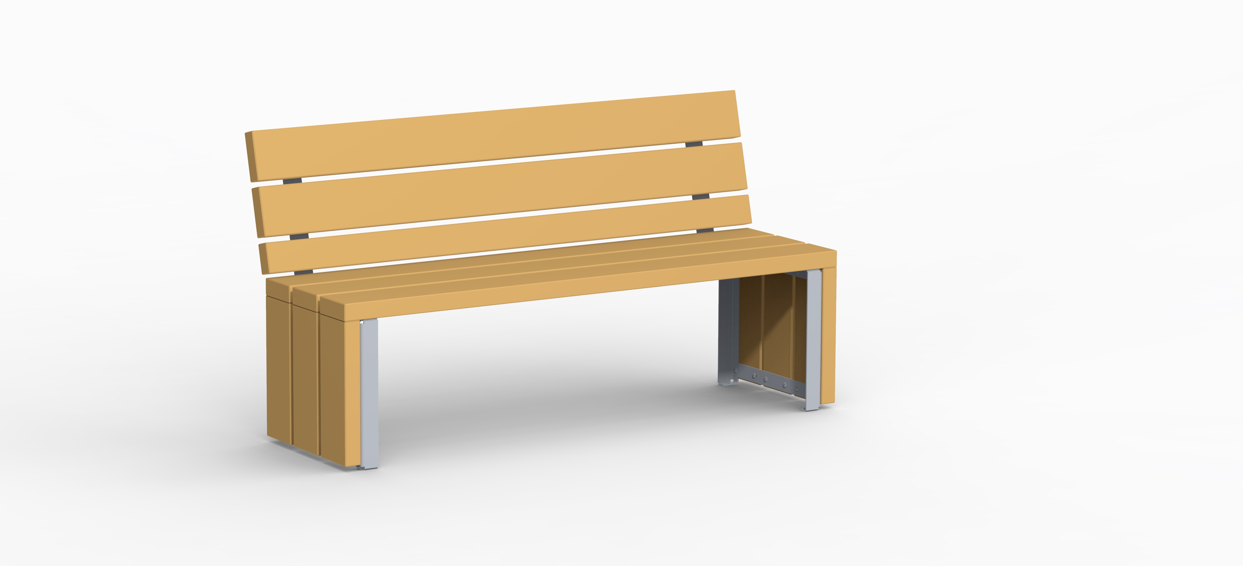 Assise Link 3 places - avec dossier - assise bois - piètement acier galvanisé - l. 150 cm - livré non déchargé