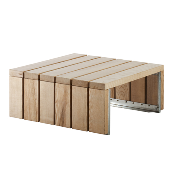 Table basse Link - carrée - bois - l. 85,5 cm piètement acier galvanisé - livré non déchargé