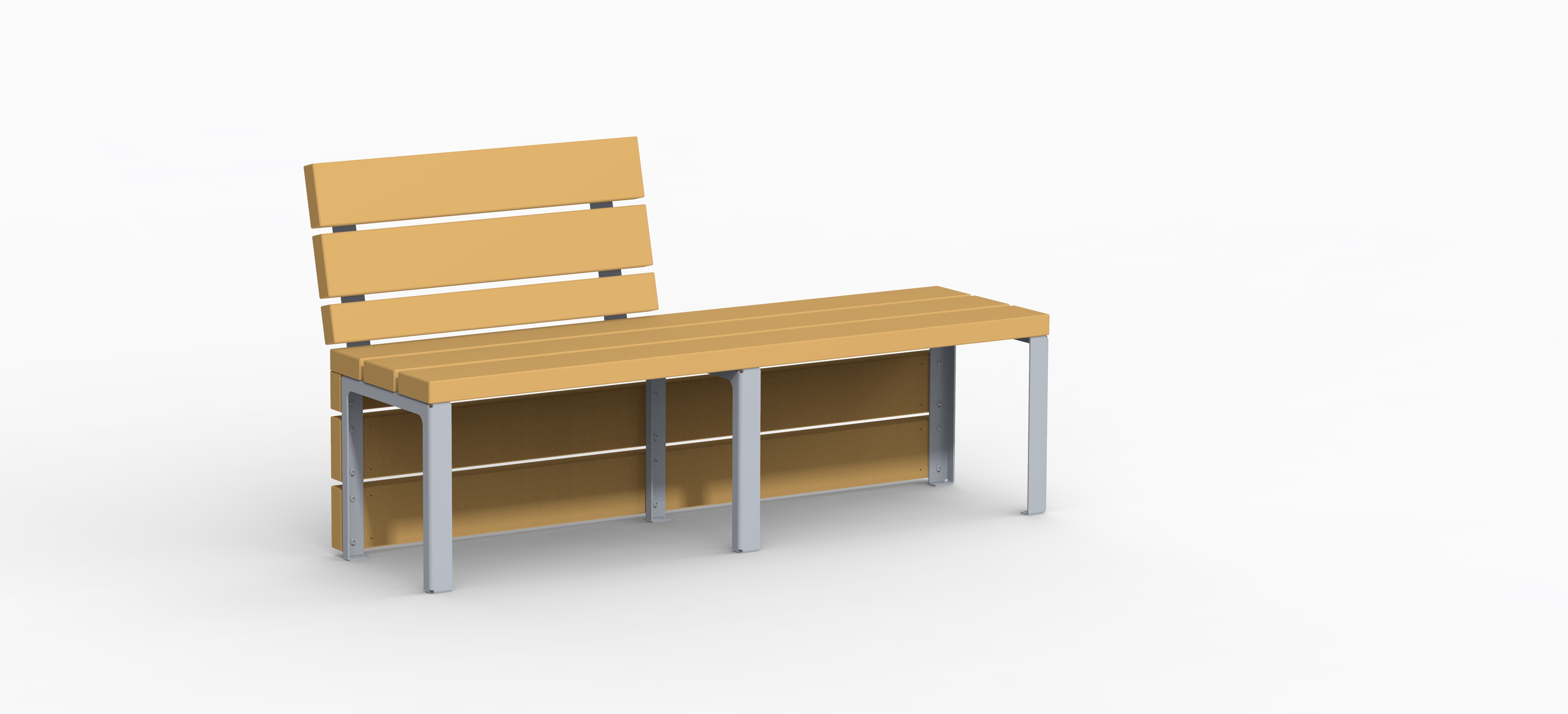 Banc Link - 3 places - avec demi-dossier - assise bois - piètement acier galvanisé - l. 150 cm - livré non déchargé