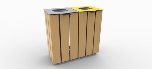 Corbeille Link bi flux - mélèze acier galvanisé - collecte par le dessus - 2 x 120 L - livré non déchargé