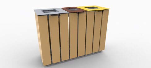 Corbeille Link tri flux - mélèze acier galvanisé - collecte par le dessus - 2 x 120 L + 1 x 90 L -