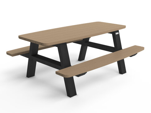 Table pique-nique avec banquettes Curve - lattes plastique recyclé - l. 180 cm - coloris standard - livré non déchargé