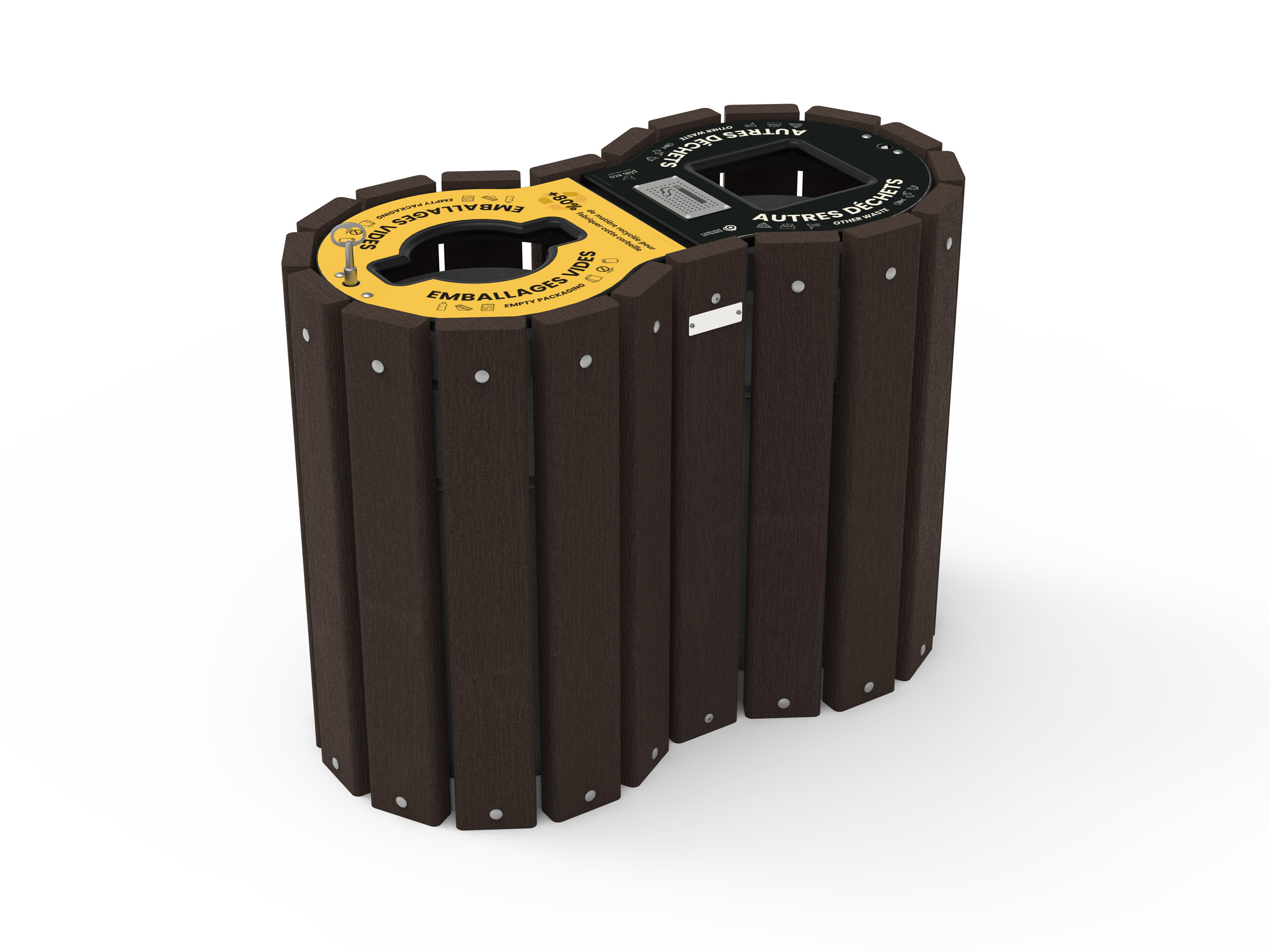 Corbeille Major - lattes plastique recyclé - sans couvercle avec seau intérieur 2 x 60 l - livré non déchargé