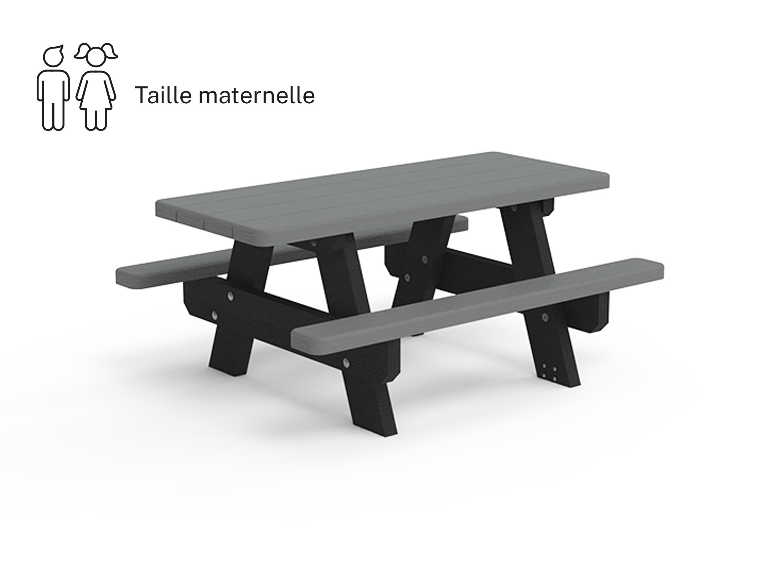 Table pique-nique enfants avec banquettes solidaires Recre - lattes plastique recyclé - l. 120 cm - coloris standard -