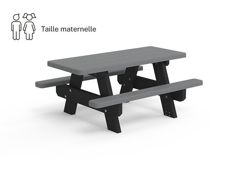 Table pique-nique enfants avec banquettes solidaires Recre - lattes plastique recyclé - l. 120 cm - coloris standard -