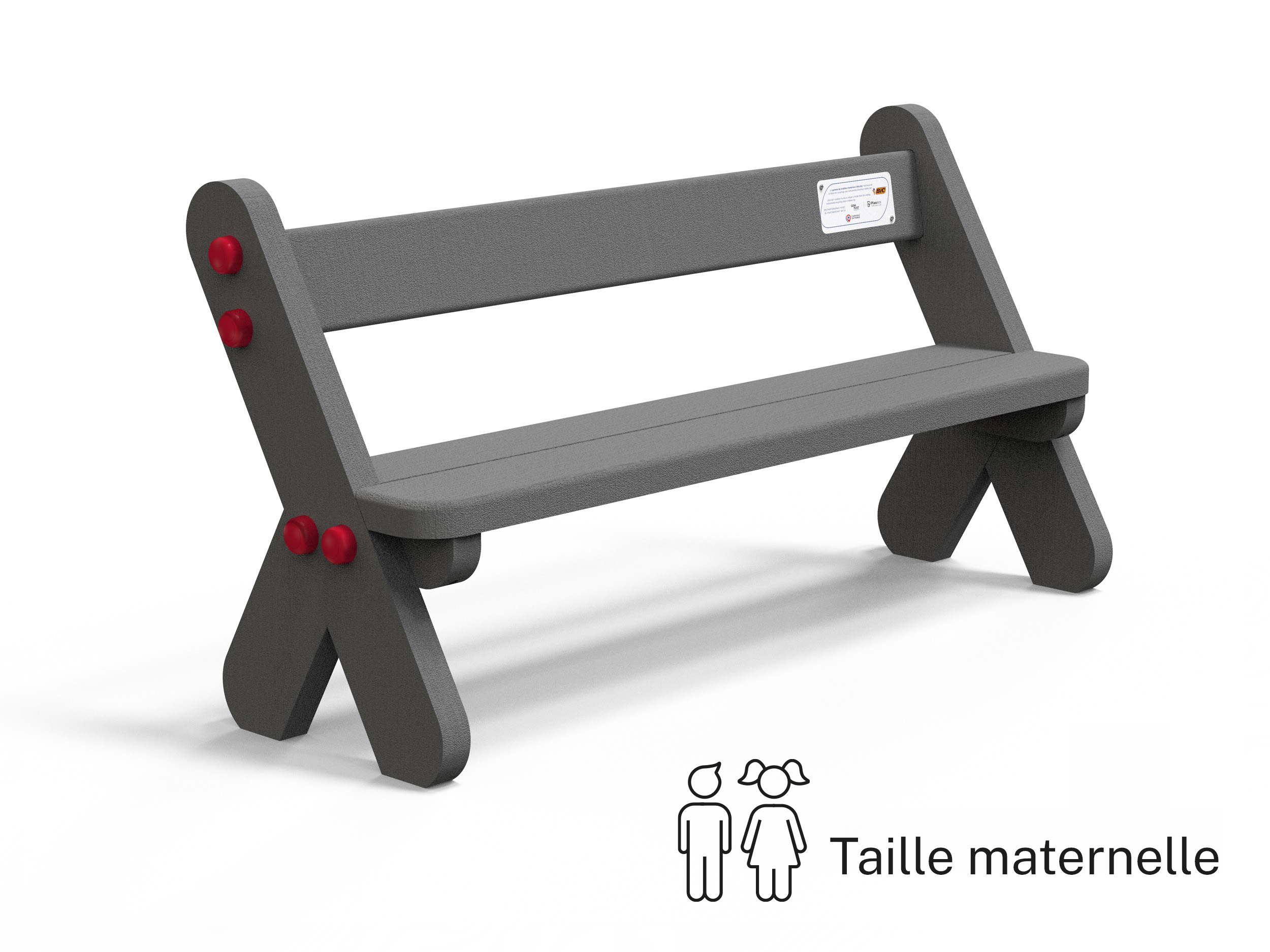 Banc enfants Ubicuity - lattes plastique recyclé - avec dossier - l. 120 cm - coloris standard - livré non déchargé
