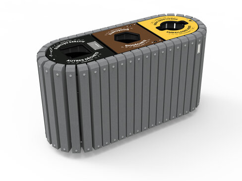 Corbeille Listra - lattes plastique recyclé - avec seau intérieur - 3 x 60 l - coloris standard - livré non déchargé