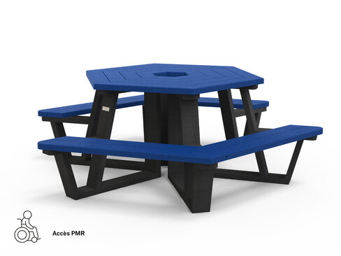 Table de pique-nique Helios - PMR - l. 232,4 cm - piètement noir - coloris pigmentek - livré non déchargé