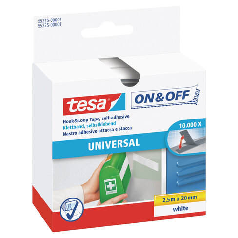 Bande adhésive autocollante Tesa On et Off universal 20 m x 2,5 m - blanc