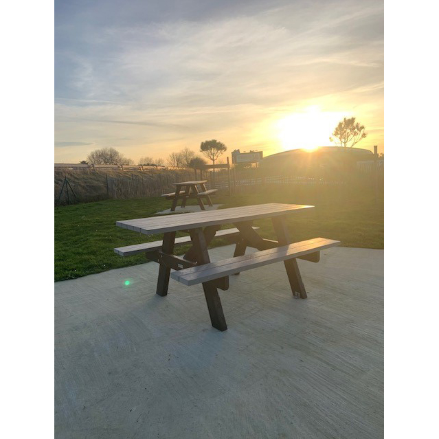 Table de pique-nique - banquettes solidaires PMR Forestier - lattes plastique recyclé - l. 200 cm - coloris standard