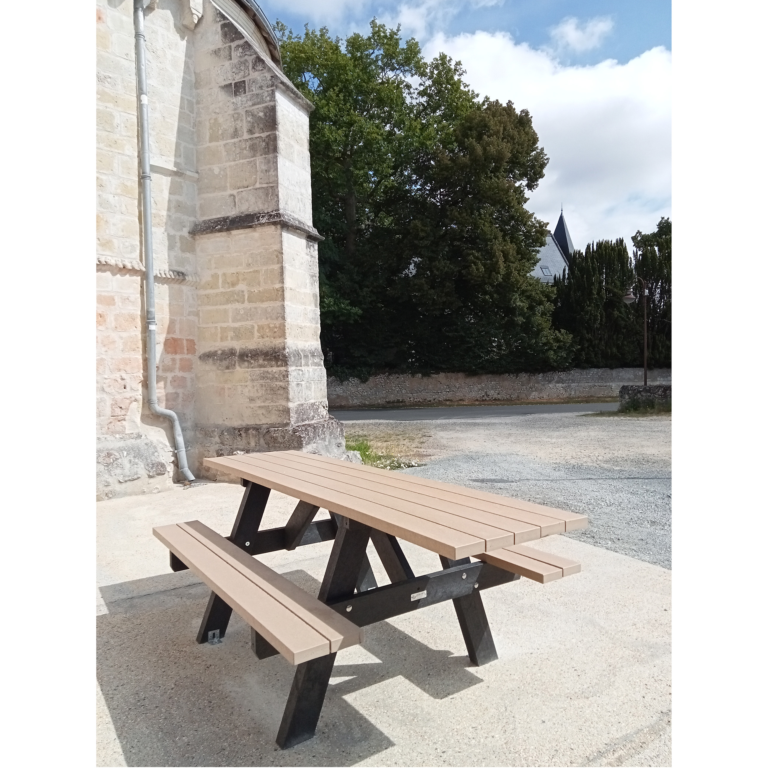 Table de pique-nique - banquettes solidaires PMR Forestier - lattes plastique recyclé - l. 200 cm - coloris standard