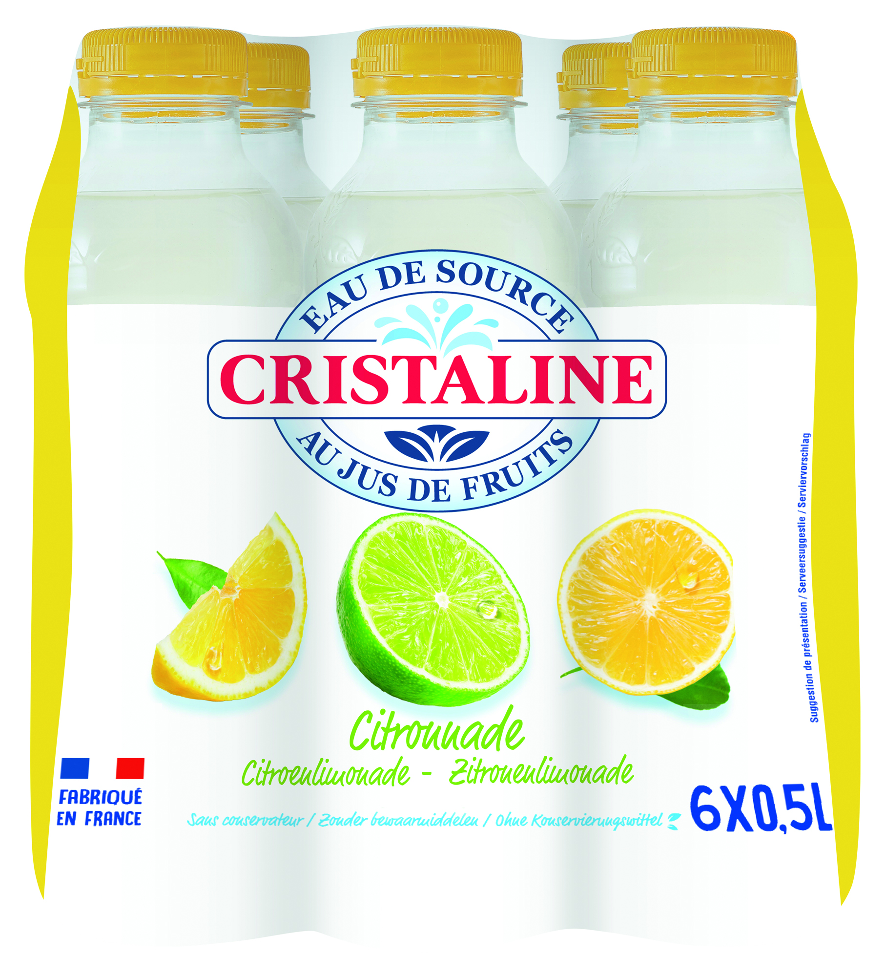 Eau Cristaline aromatisée citron/citron vert - 6 bouteilles de 0,5 L