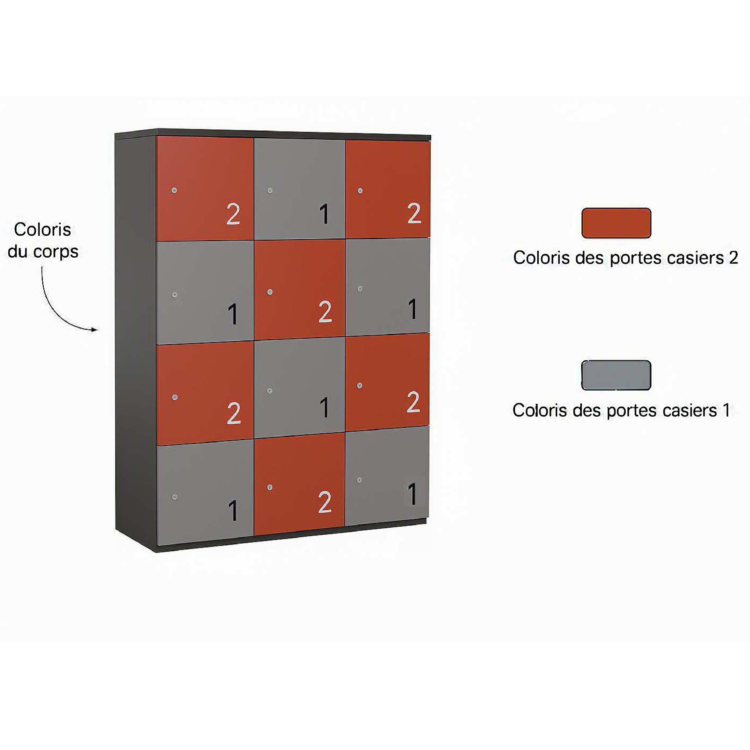 Meuble de rangement FrameOne II - 12 casiers - fermeture à clé - clé passe partout non fournie