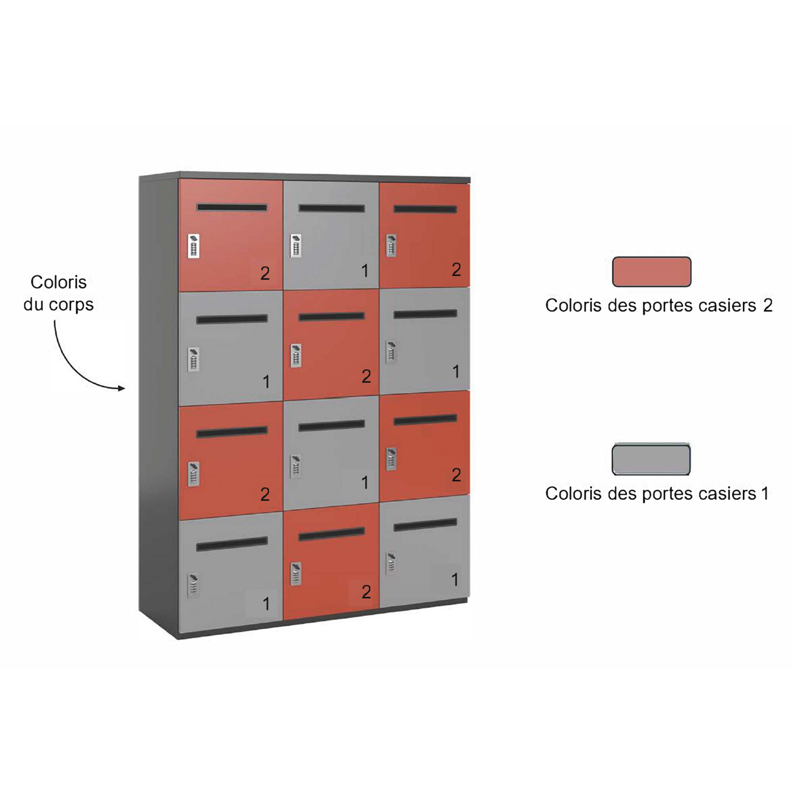 Meuble de rangement FrameOne II - 12 casiers courrier - fermeture à codes - clé passe partout non fournie