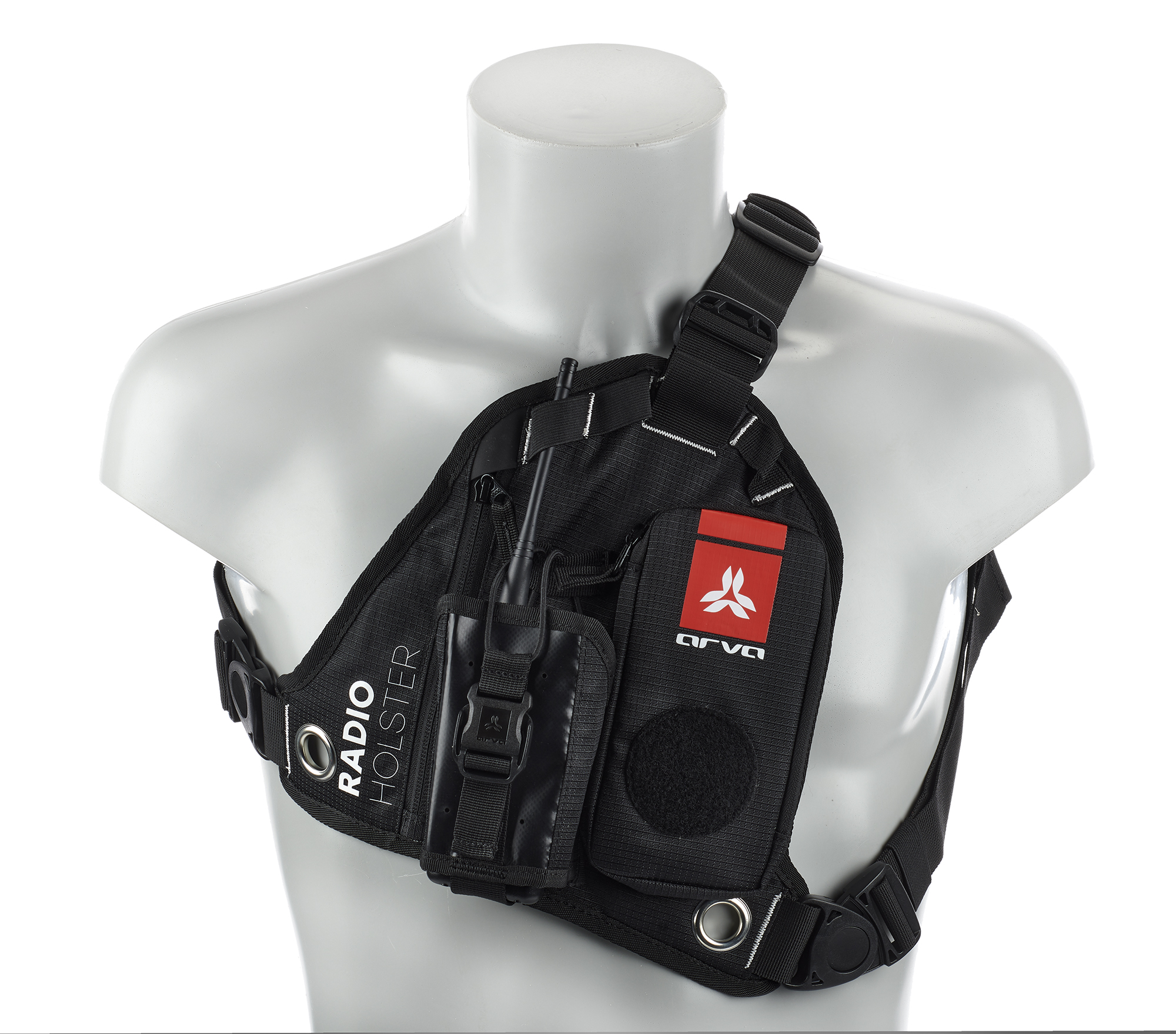 Système de portage pour radio Arva compatible avec le port d'un détecteur Arva