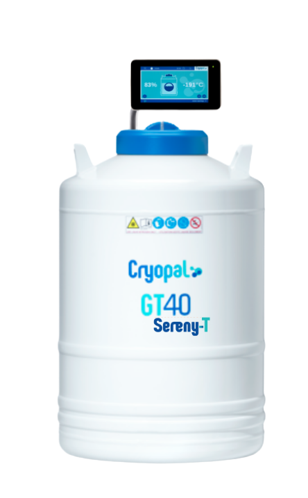 Cryoconservateur liquide GT 40 avec indicateur niveau et température SERENY'T BOX, 10 canisters et 2 étages