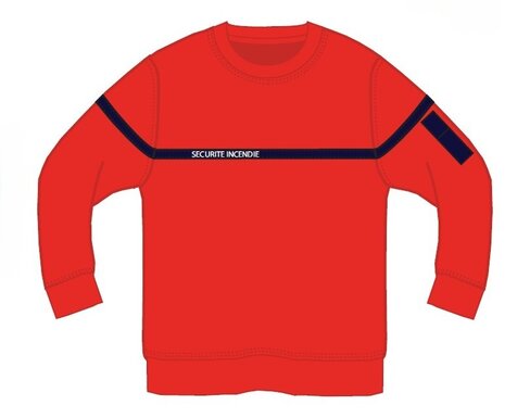 Sweat-shirt rouge - polycoton - bande bleue marine - broderie sécurité incendie