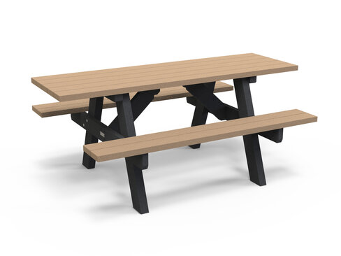 Table de pique-nique - banquettes solidaires PMR Forestier - lattes plastique recyclé - l. 200 cm - coloris standard