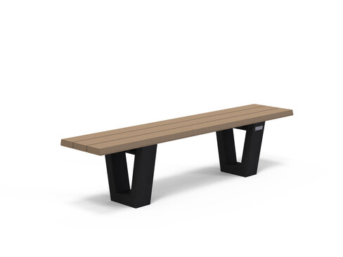 Banquette Pointe - lattes plastique recyclé - l. 180 cm - pieds noirs - livré non déchargé