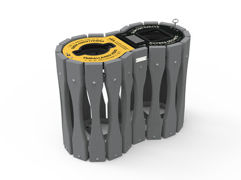 Corbeille porte-sac vigipirate Major - lattes plastique recyclé - sans couvercle - 2 x 100 l - livré non déchargé