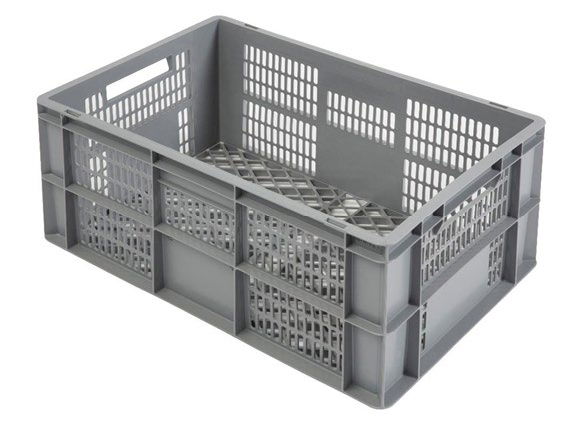 Bac alimentaire gerbable norme Europe parois et fond ajourés 52 litres 600 x 400 mm