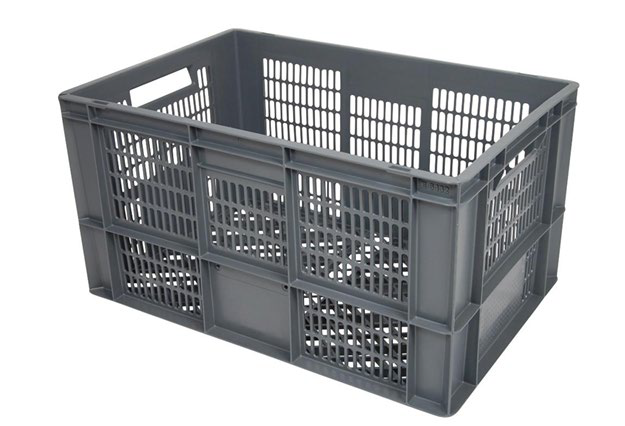 Bac alimentaire gerbable norme Europe parois et fond ajourés 60 litres 600 x 400 mm