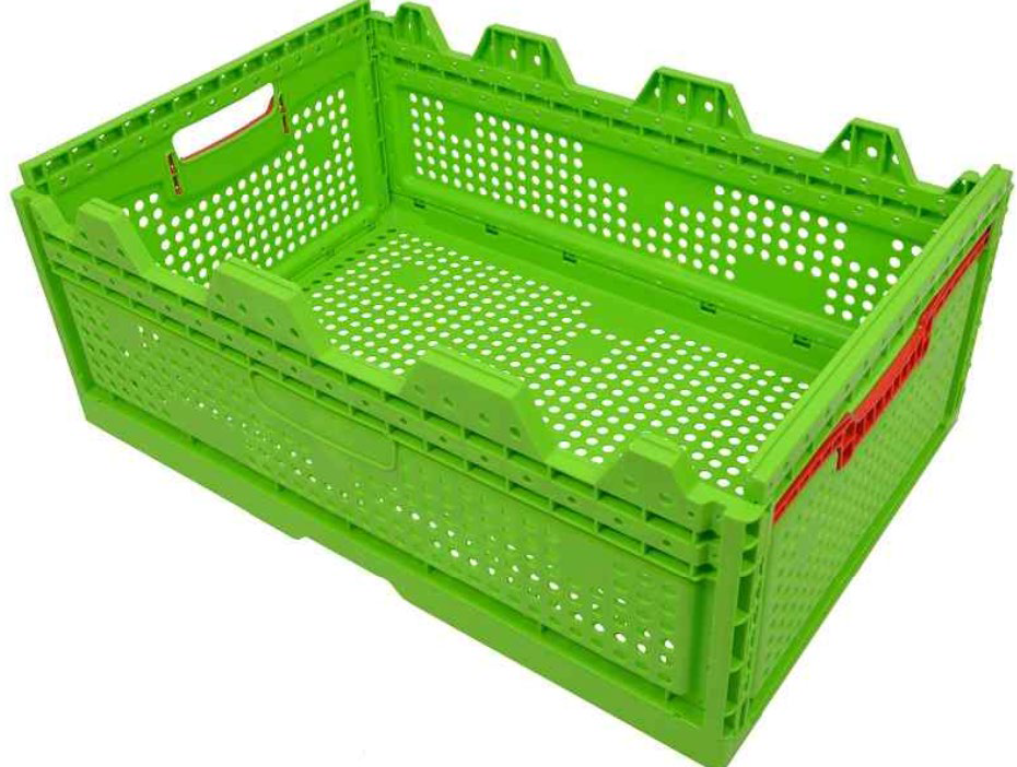 Bac alimentaire gerbable norme Europe rabattable pliable 47 litres parois et fond ajourés