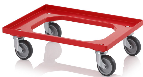 Socle roulant 250 kg en ABS rouge 616 x 416 mm sans timon