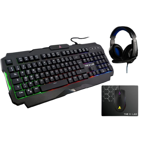Pack gaming filaire G-LAB ARGON - casque Jack 3,5 mm - clavier USB rétroéclairé - souris USB rétroéclairée 6400 DPI