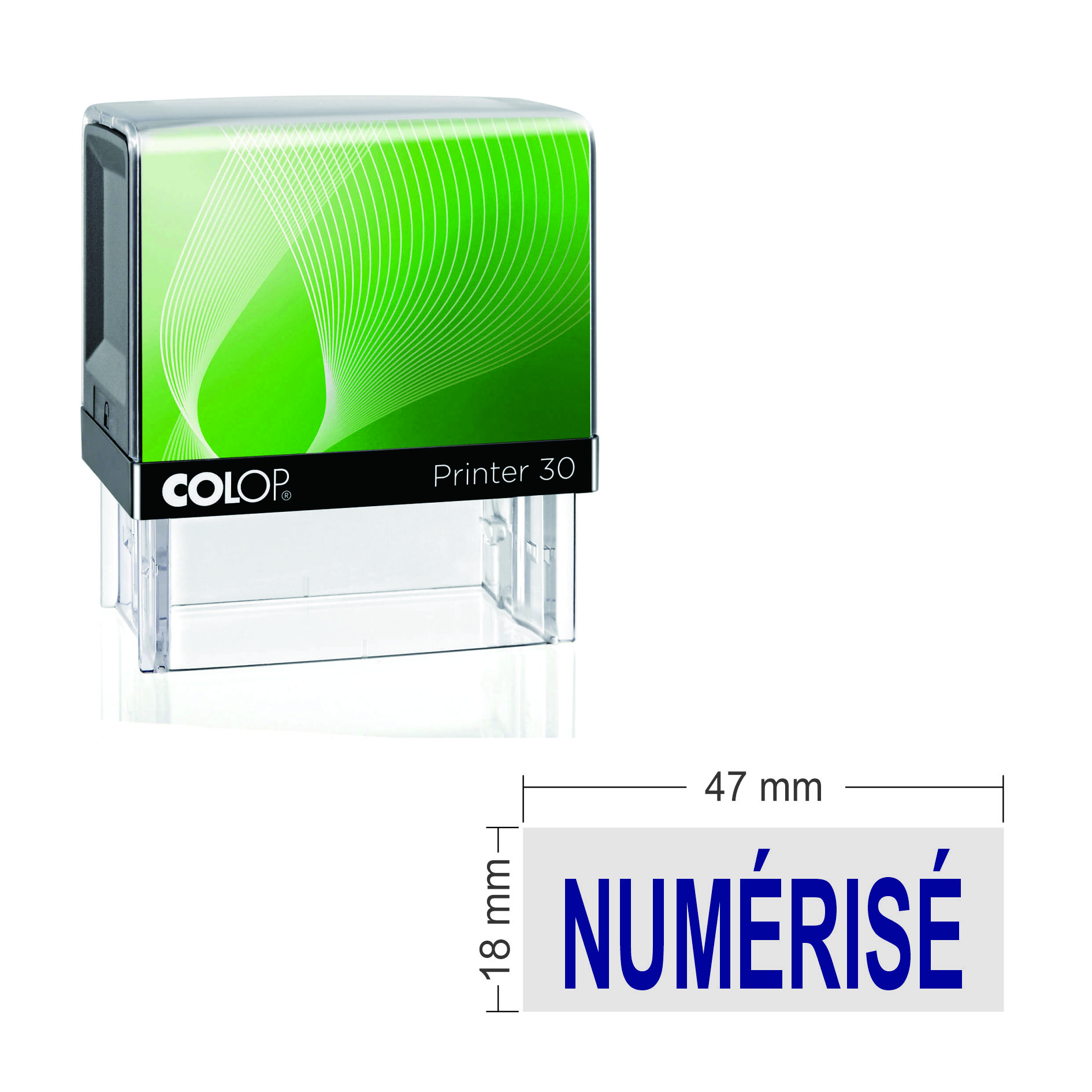 Tampon automatique formule Colop Printer 30 SCANNE - 47 mm x 18 mm cage plastique