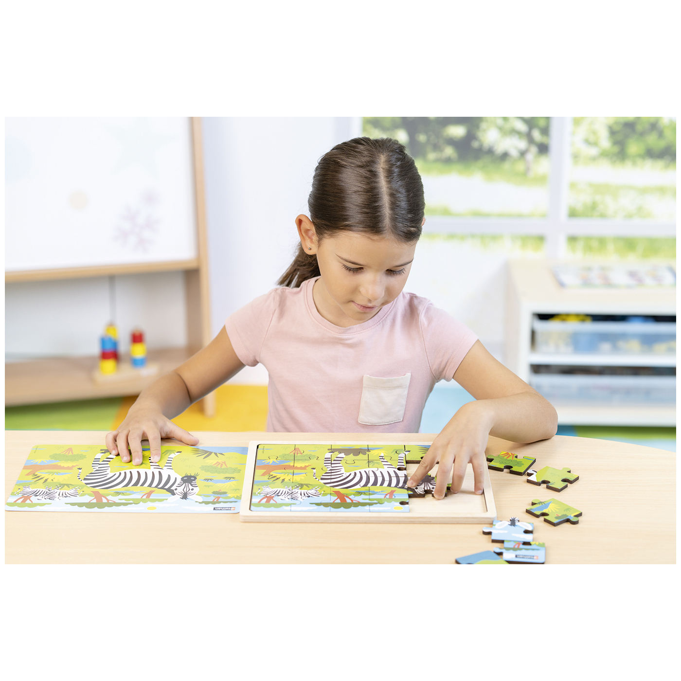 Puzzles bois -les animaux de la savane - 2 puzzles de 18 pces et 2 puzzles 24 pces