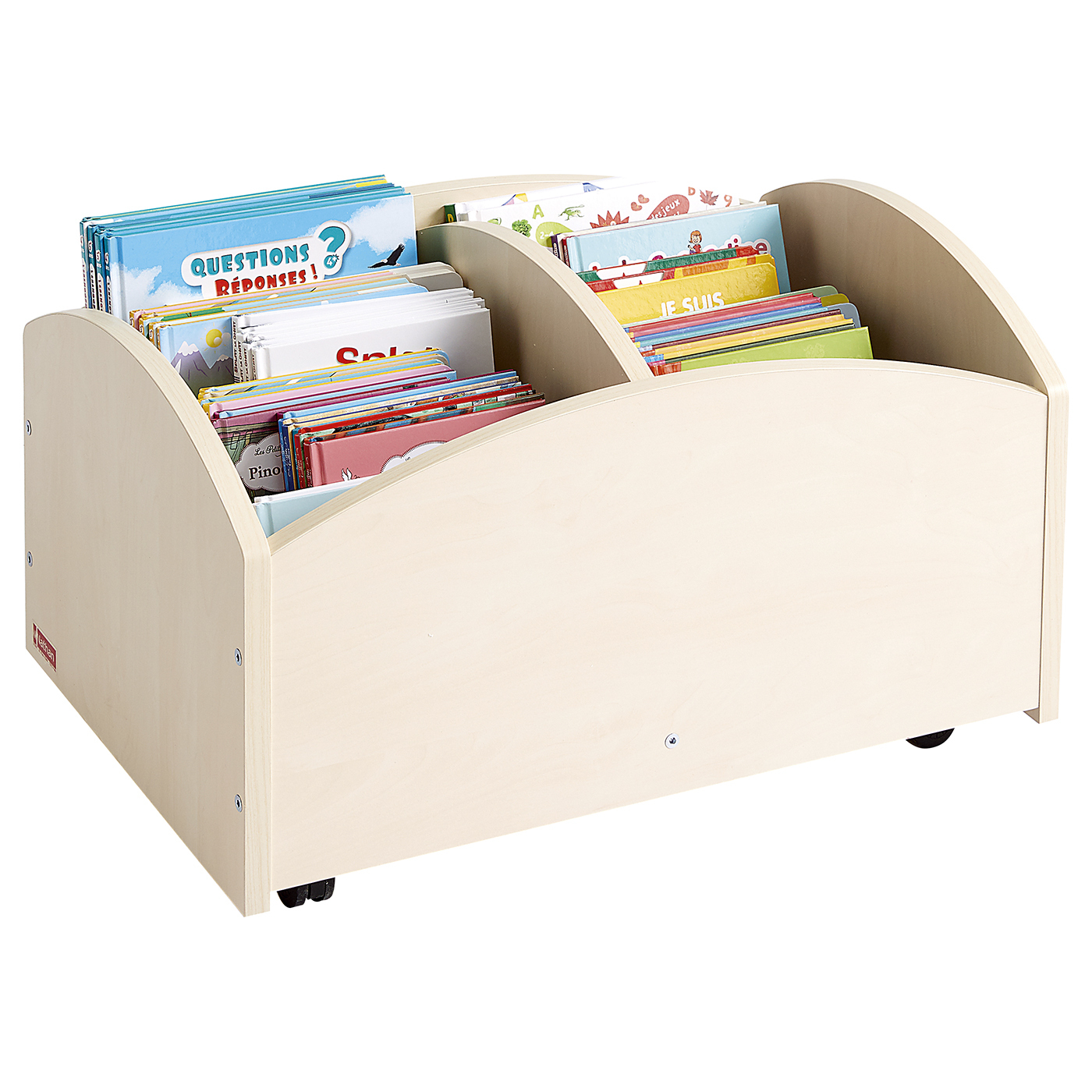 Bac à livres 2 cases bas à roulettes -bouleau