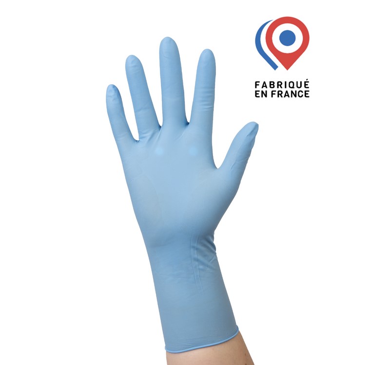 Gant nitrile Kolmi Coverfeel Care long 290 mm EPI catégorie III bleu France taille M bte/100