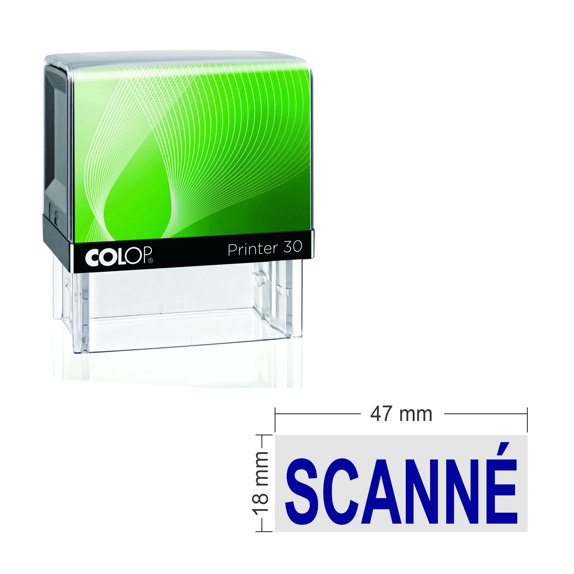 Tampon automatique formule Colop Printer 30 SCANNE - 47 mm x 18 mm cage plastique